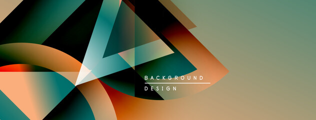 Poster - Abstract geometric shapes overlap, creating dynamic visual effect. Colors blend, forming modern background design. Smooth gradients present.