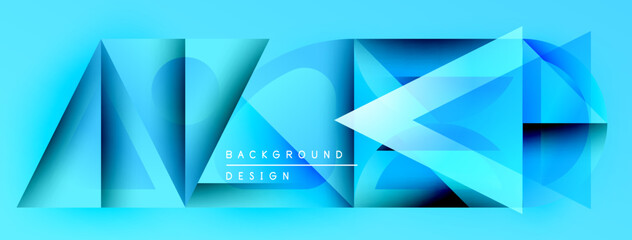 Poster - Abstract blue shapes create dynamic background. Geometric forms overlap, suggesting depth, modern design elements. Brightness varies.