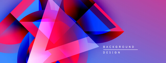 Leinwandbilder - Abstract geometric shapes overlap, creating vibrant color gradients. Blue, pink, red hues dominate composition. Modern design element.