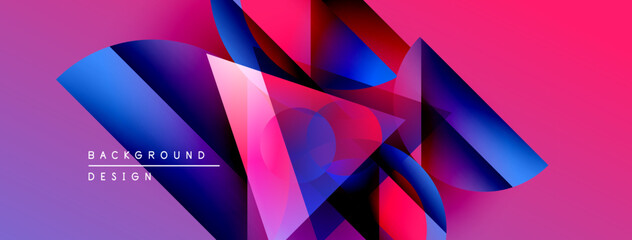 Poster - Abstract geometric shapes overlap, creating vibrant pink, blue hues. Modern design elements suggest dynamic visual experience.