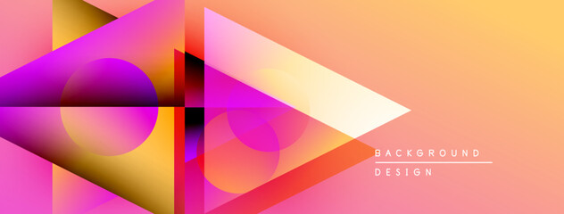 Aufkleber - Abstract geometric shapes overlap, creating vibrant gradients. Orange, pink, purple hues dominate design. Modern aesthetic.