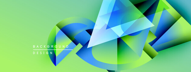 Poster - Abstract geometric shapes overlap, creating dynamic visual effect. Green, blue hues dominate composition. Modern design element.