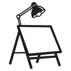 Fototapete - Black and white illustration of an artist easel with an adjustable desk lamp