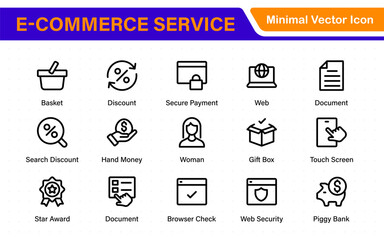 Poster - E-Commerce set of web icons in line style. Online shopping icons for web and mobile app. Business, mobile shop, digital marketing, bank card, gifts, sale, delivery. Vector illustration