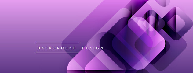 Poster - Purple abstract background. Geometric shapes overlap, creating modern design. Gradient colors provide depth, visual interest.