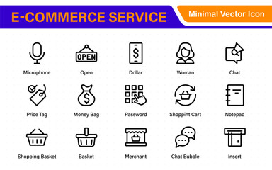 Poster - E-Commerce set of web icons in line style. Online shopping icons for web and mobile app. Business, mobile shop, digital marketing, bank card, gifts, sale, delivery. Vector illustration