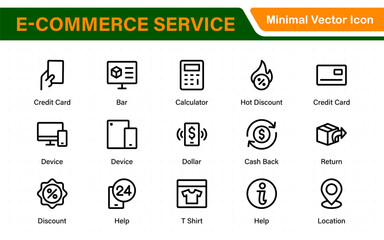 Poster - E-Commerce set of web icons in line style. Online shopping icons for web and mobile app. Business, mobile shop, digital marketing, bank card, gifts, sale, delivery. Vector illustration