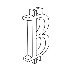 Poster - The outline of a large bitcoin symbol is made with black lines. 3D view of the object in perspective. Vector illustration on white background