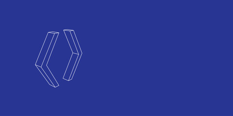 Poster - The outline of a large angle brackets symbol made of white lines on the left. 3D view of the object in perspective. Vector illustration on indigo background