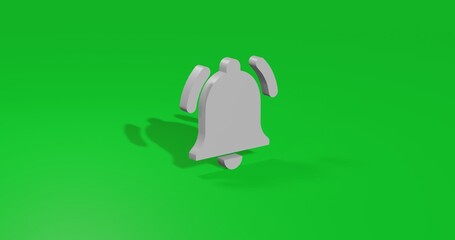 Poster - Isolated realistic white bell symbol front view with shadow. 3d illustration on green chroma key background