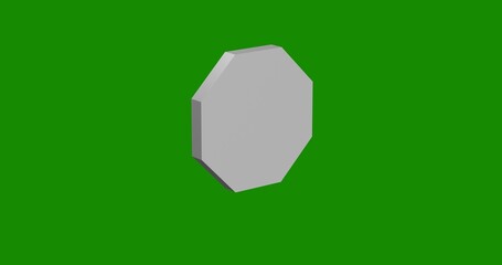Poster - Isolated realistic white octagon symbol front view with shadow. 3d illustration on green chroma key background