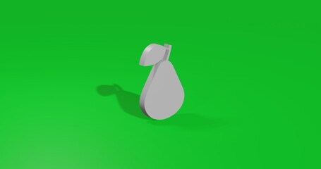 Poster - Isolated realistic white pear symbol front view with shadow. 3d illustration on green chroma key background