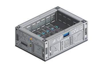 Poster - Modern server rack with multiple gpus and cooling fans on a black background