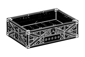 Poster - Stylized white line drawing of a complex geometric metal truss structure on a black background