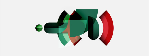 Poster - Abstract shapes overlap, creating layered composition. Green, red hues dominate white background. Modern design element.