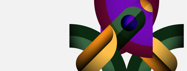 Poster - Abstract floral design. Purple, gold, green shapes intertwine creating dynamic composition. Modern, vibrant, artistic illustration.