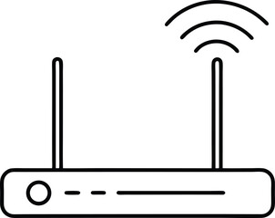 Poster - Simple line art icon of a wireless router with antennas and signal waves isolated on white background