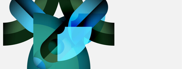 Poster - Abstract shapes overlap, creating fluid forms. Blues, greens dominate composition. Minimalist design, modern aesthetic. Clean lines, soft gradients present.