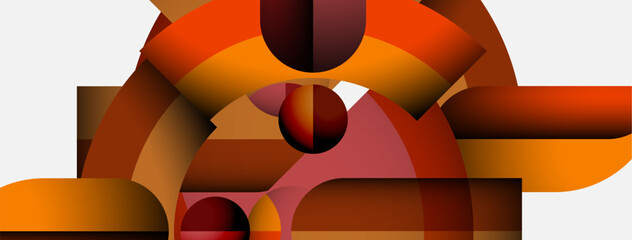 Poster - Abstract composition. Geometric shapes overlap, creating warm color palette. Minimalist design, modern aesthetic. Smooth gradients present.