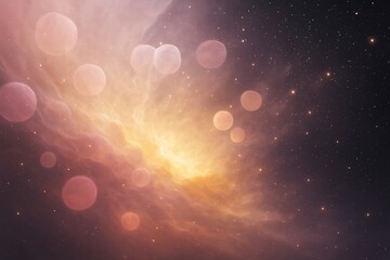 Poster - Abstract cosmic light background with glowing nebula and floating orbs in space concept, dreamy celestial atmosphere and soft starry graphic style.