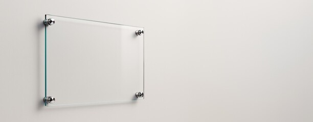Aufkleber - Transparent glass wall sign mounted with metallic bolts on a light background, clean and minimalistic template for advertising or branding design.