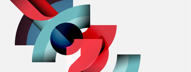 Poster - Abstract shapes overlap, creating dynamic composition. Red, blue hues dominate white background. Modern design elements present.