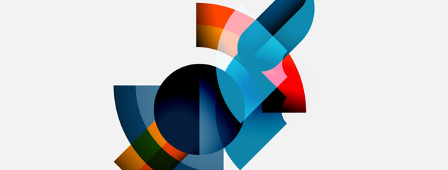 Poster - Abstract geometric shapes overlap, creating colorful composition. Soft gradients, curved lines define modern design. Minimalist aesthetic.