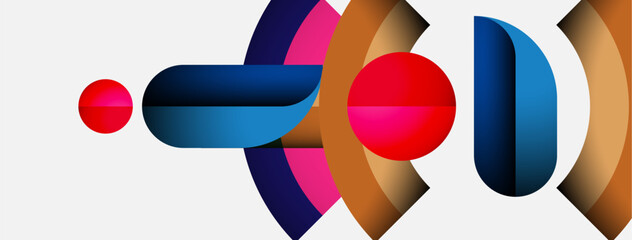 Aufkleber - Abstract geometric shapes overlap. Red, blue, purple, orange hues create dynamic composition. Minimalist design, modern aesthetic.