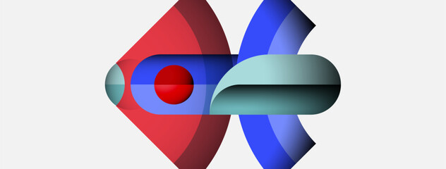 Aufkleber - Abstract graphic design features curved shapes. Red, blue, silver tones create dynamic composition. Minimalist style, modern aesthetic.