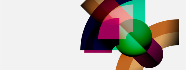 Poster - Abstract colorful shapes overlap, creating dynamic composition. Vivid hues blend, forming modern visual experience. Clean background emphasizes design elements.