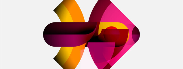 Poster - Abstract design features vibrant overlapping shapes. Pink, orange, maroon hues create dynamic visual impact on white background.
