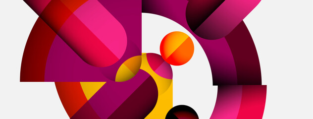 Poster - Abstract composition. Overlapping shapes create dynamic visual effect. Warm colors dominate, with white space providing contrast. Modern design.