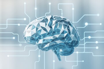 Aufkleber - Futuristic geometric brain model with tech connections on light abstract background representing artificial intelligence and neural networks concept.