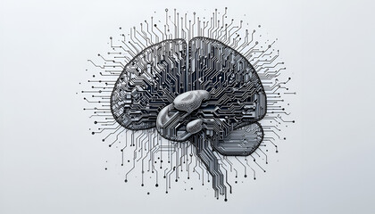Fototapete - Digital brain art shows connectivity and artificial intelligence, with circuitry design enhancing neural networks and modern technology.