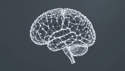 Poster - A stylized brain rendering showcases neural networks and futuristic technology concepts on a dark gray backdrop, perfect for innovation themes.