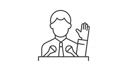 Poster - Speaker line animation. Politician animated icon. Shaking head, moving hand. Presentation speech. Social media, communication. Outline element on white background. HD video with alpha channel