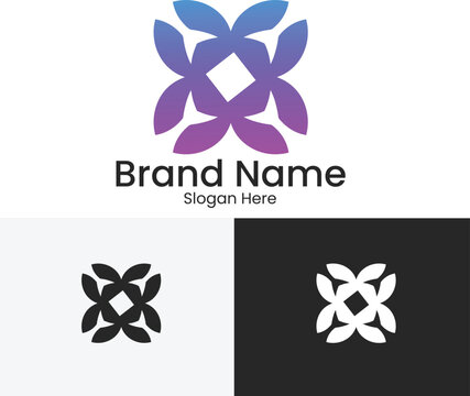 Abstract geometric logo design with gradient and monochrome versions