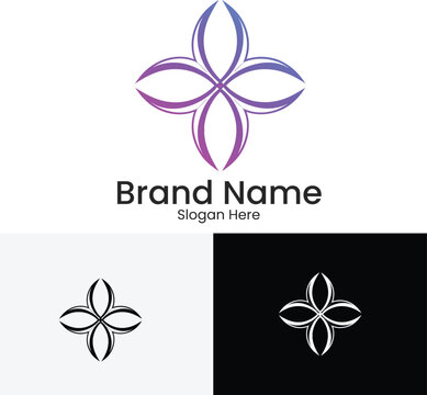 Abstract floral logo design with gradient and monochrome versions