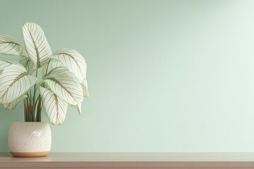 Aufkleber - Serene Minimalist Green Room with White Plant Pot
