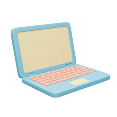 Poster - Cute pastel blue and pink laptop computer open and isolated on transparent background