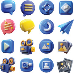 Poster - Vector art of a collection of colorful 3d icons isolated on white background