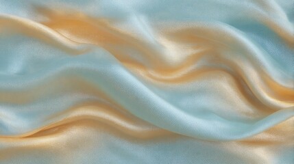 Fototapete - Abstract waves of metallic gold shimmering over blue silk-like background with elegant movement