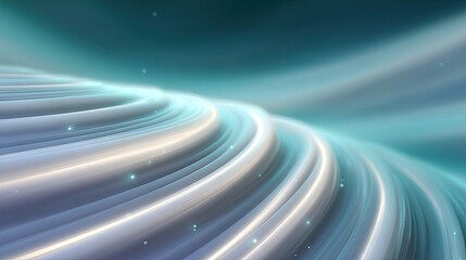 Fototapete - Cascading layers of bright wave light in white, cyan, and blue with smooth arcs and glowing ends