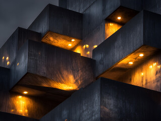 Poster - Modern Architectural Concrete Building Facade with Unique Geometric Block Design
