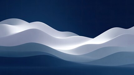 Fototapete - Smooth rolling waves of bright white light layered over deep midnight blue, elegant minimal design