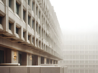 Poster - Modern architecture in fog urban landscape with clean geometric facade