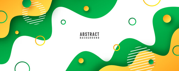 Poster - 3D yellow green abstract background overlap layer on bright space with flowing waves decoration. Modern graphic design element cutout style concept for web banner, art, flyer, card or brochure cover