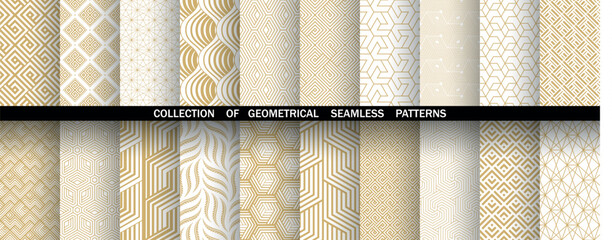 Aufkleber - Geometric set of seamless golden and white patterns. Simple vector graphics