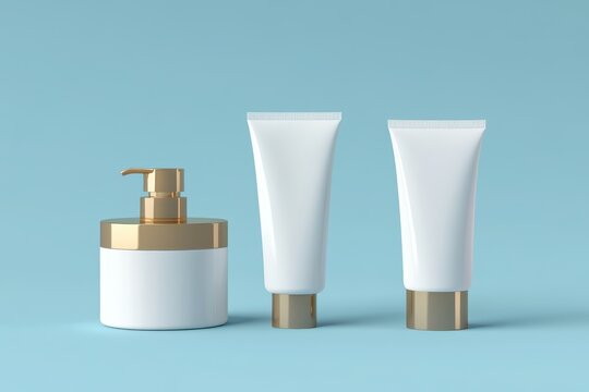 Elegant Shampoo Packaging Design Mock-Up with Luxury Elements on Blue Background