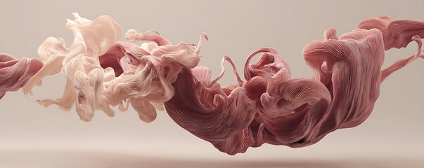 Aufkleber - Abstract flowing forms in shades of pink and white against a light neutral background create a soft look